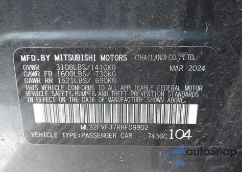 2024 Mitsubishi Mirage G4 Se z USA, uszkodzony, nr VIN ML32FVFJ7RHF09902